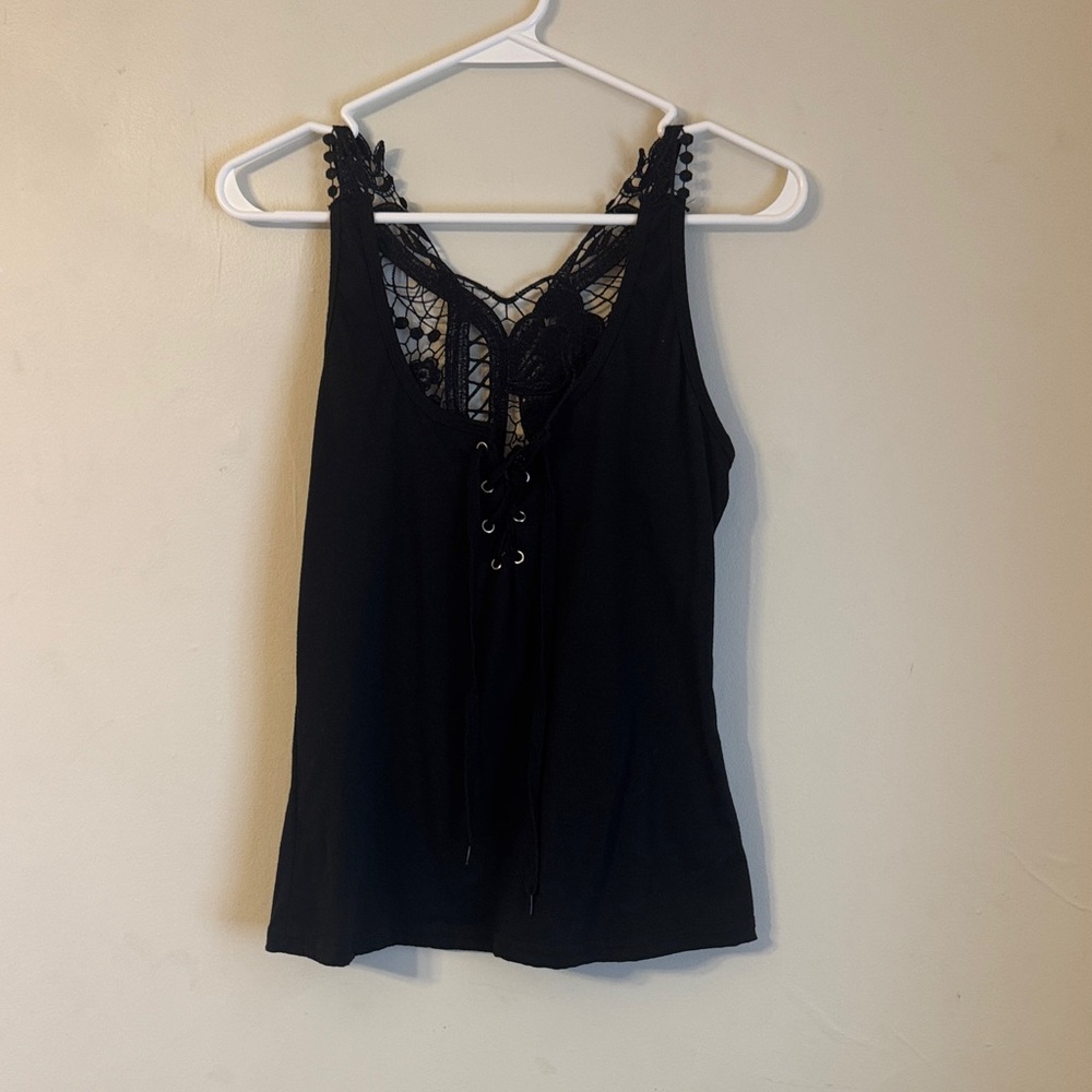 Chic Black Lace-Up Women's Tank Top